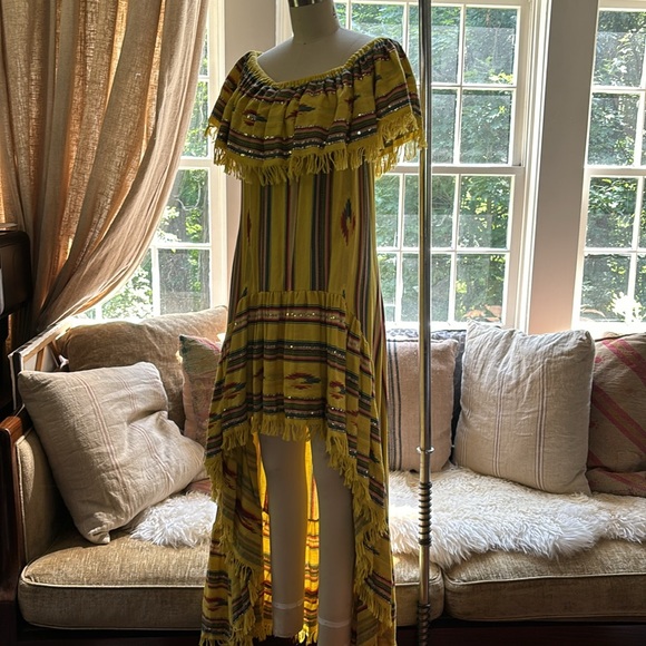 MARINA St Barth high low fringe detailed maxi dress. Sequence details on stripes - Picture 2 of 7